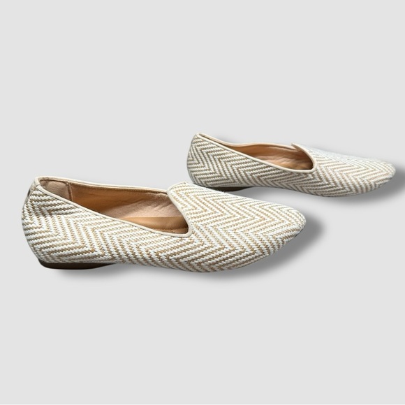 Birdies Heron Woven Loafers Size 7 Chevron Chai White Tan Closed Toe - Picture 2 of 12
